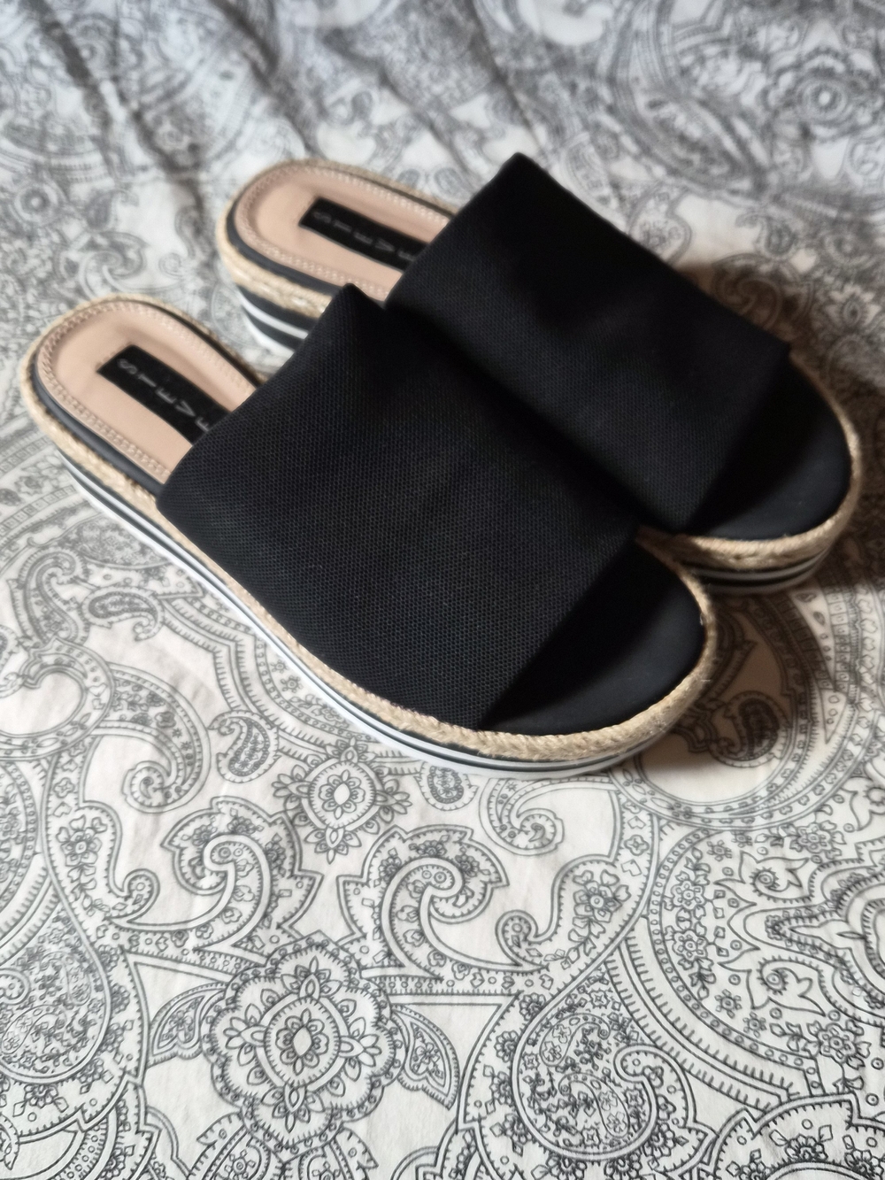 Black Slide Espadrille Sandals - Comfortable Women's Slip-On